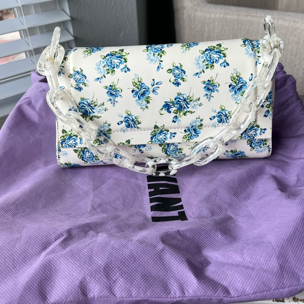 House of Want blue floral bag EUC